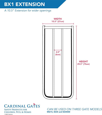 BX1 10.5 in Baby Gate Extension, White | Adds 10.5 in of Width to SS30 Stairway Special, SS30OD Outdoor, and MG15 Auto-Lock Baby and Pet Gates. Match Gate Color.