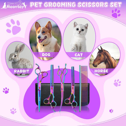 Professional Dog Grooming Scissors Set, 7 Inch/8 Inch Pet Grooming Scissors Chunkers Shears for Dog, Curved Dog Grooming Scissors, Thinning Shears for Dog with Grooming Comb | Pet Grooming Chunkers Shears for Dog, Curved Dog Grooming Scissors, Thinning Sh