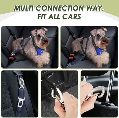 Dog Car Harness Seat Belt, Dual Connection Seatbelt Plug & Latch | Breathable Soft Padded Mesh Vest, Adjustable, Reflective, Elastic Tether Safe Travel for Small Medium Large Dogs (Blue, M)
